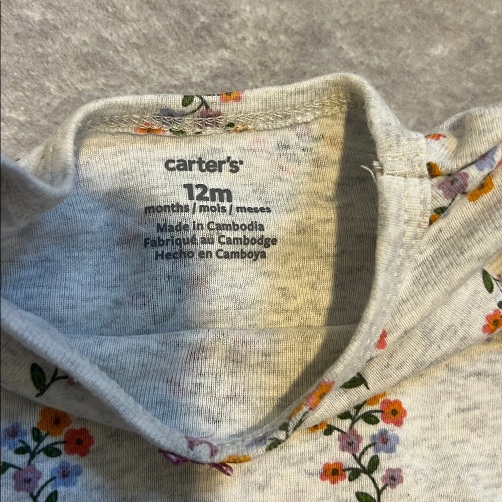 Carter's Short Sleeve Tee - Cream with Orange and Purple Floral size 12 months